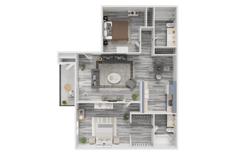 Floor plan for 2 beds, 2 baths, 870 sqft